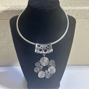 GB Renfaire Bold Powerful Warrior Princess Bib Pendant Necklace Silver Tone